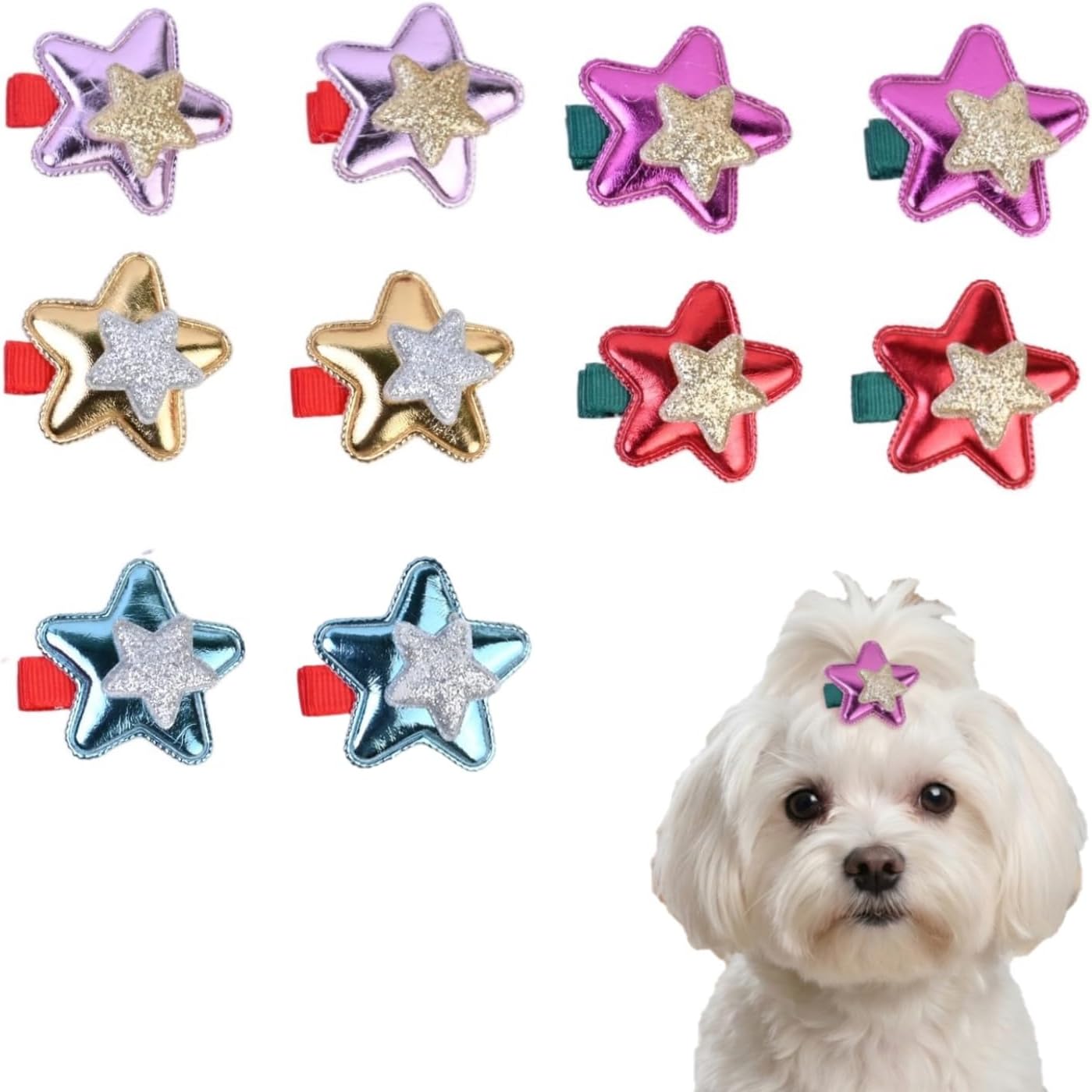 10 Uds. Horquillas para el pelo para perros, horquillas brillantes con forma de estrella para perros y gatos, pinzas para el pelo de colores brillantes de tamaño pequeño, accesorios para el cuidado de perros 1