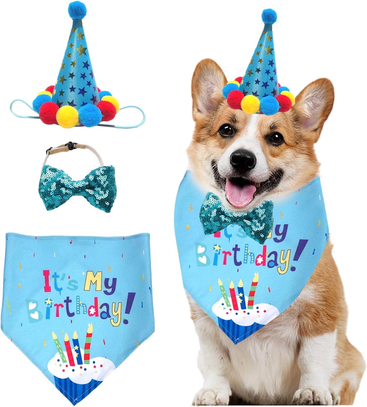 3 Piezas Accesorios para Fiestas de Cumpleaños para Mascotas, Toallas para la Cabeza de Cumpleaños para Perros, Juegos de Decoración para Perros y Gatos, Accesorios de Ropa para Mascotas, Accesorios para Mascotas 1