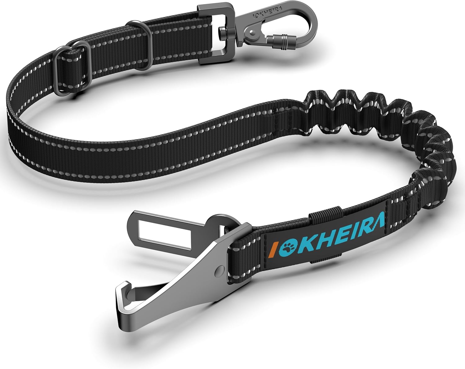 Iokheira Cinturón de seguridad para perros, cinturón de seguridad para mascotas y accesorio de barra de bloqueo con mosquetón giratorio con cerradura (negro) 1