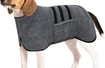 Albornoz para Perros, Perro Grande, Albornoz Gris, Albornoz para Perros con Velcro de tamaño Mediano, Albornoz para Perros pequeños, Accesorio de Higiene para Mascotas (Gris, M)