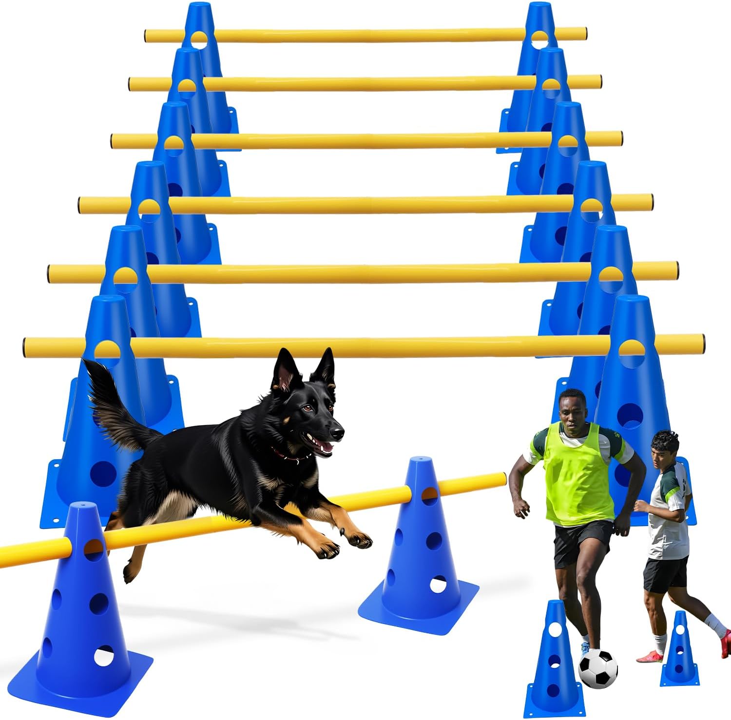 Accesorios de Entrenamiento de Agilidad para Perros y Caballos 5 Set Agility Set Perros Barreras Juego de Obstáculos Niños 23cm para Entrenamiento de Animales y fútbol (Azul 32cm 6Set) 1