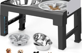 Zivacate Comedero Elevado para Perros con 6 Alturas, Ajustable y Reclinable, 2 Comederos de Acero Inoxidable, 1 Comedero Lento, Comederos Elevados para Perros Pequeños, Medianos y Grandes
