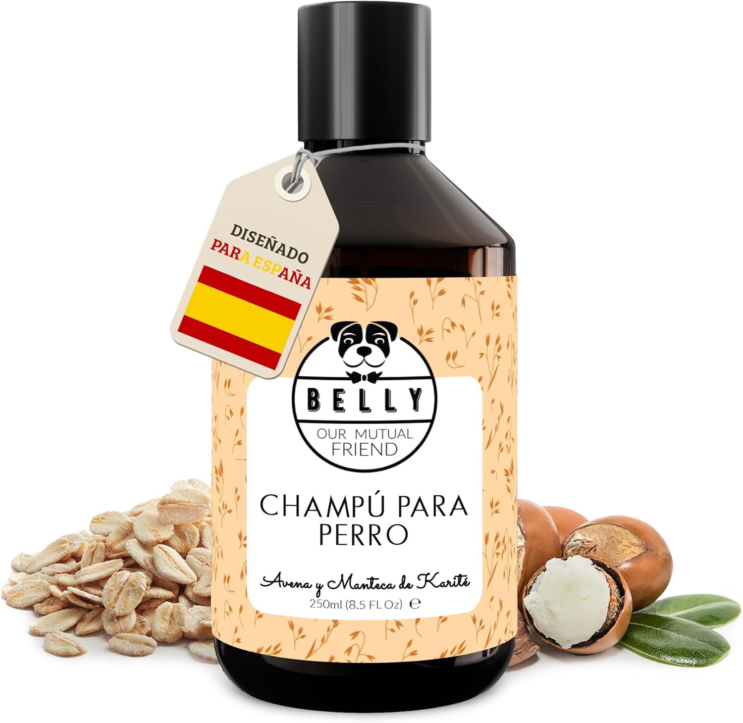 Belly® Champú para Perros Piel Sensible – Con Avena y Manteca de Karité – Alivia el Picor y la Irritación – Hidrata la Piel y Suaviza el Cabello – 250 ml – pH Equilibrado – Vegano – Para Cachorros y Adultos 1