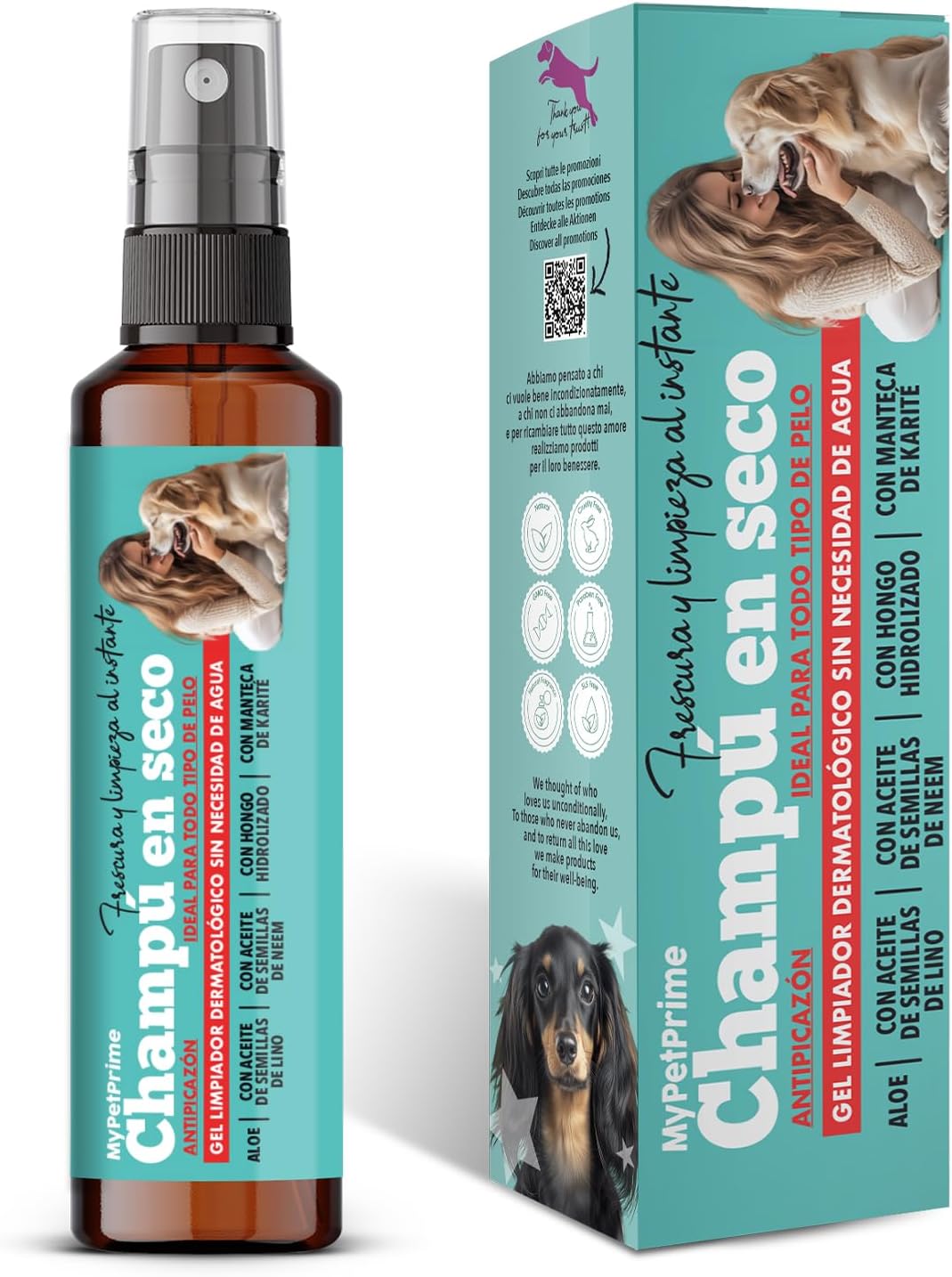 Dry Gel Shampoo for Dogs | Rinse Free | Anti-Odor | Dermatological | Hygienizing, Anti-Itch | with Neem Seed Oil | Suitable for All Breeds | Paraben and SIL Free 1