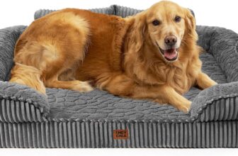 EHEYCIGA Cama Ortopédica Grande para Perros, 106 x 76 cm, Sofá Cama con Respaldo Alto, Colchón para Perros de Espuma viscoelástica Impermeable, Funda Lavable, Gris