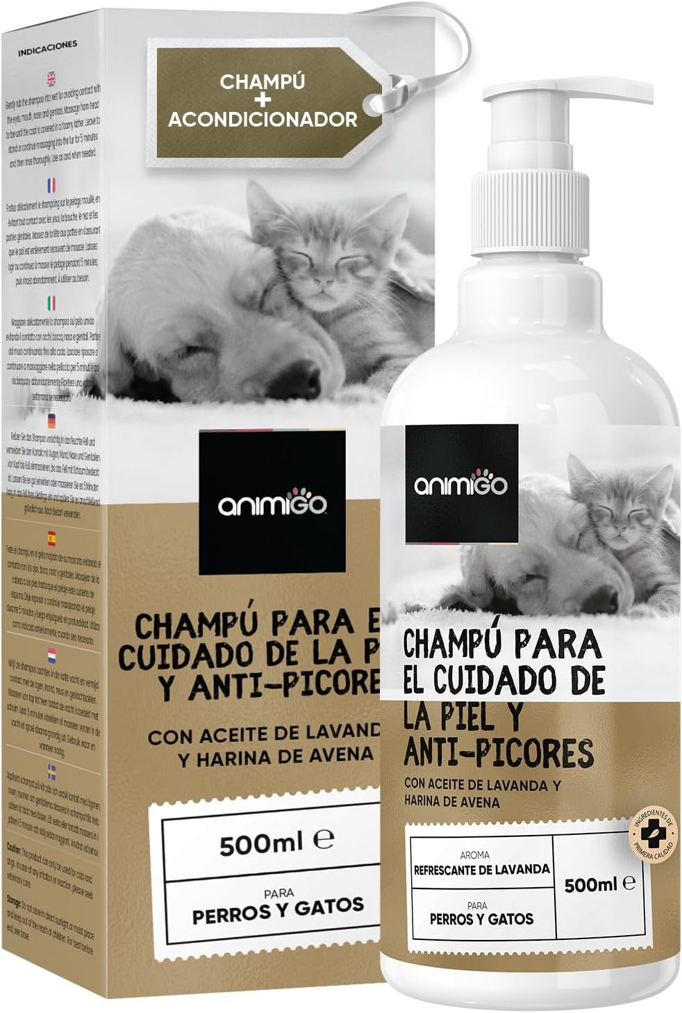Champú Antipicor para Perros y Gatos con Aceite de Coco y Aloe Vera, 500 ml – Gel de Baño Hidratante con Lavanda, Manzanilla, Avena, Higiene para Perros Elimina Olores, Alivia el Picor – Piel Sensible 1