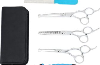 Kit de Tijeras de Peluquería Canina Profesional de 6 Piezas, Acero Inoxidable con Punta Redonda de Seguridad para Perros y Gatos, Incluye Cortauñas para Perros y Accesorios de Cuidado