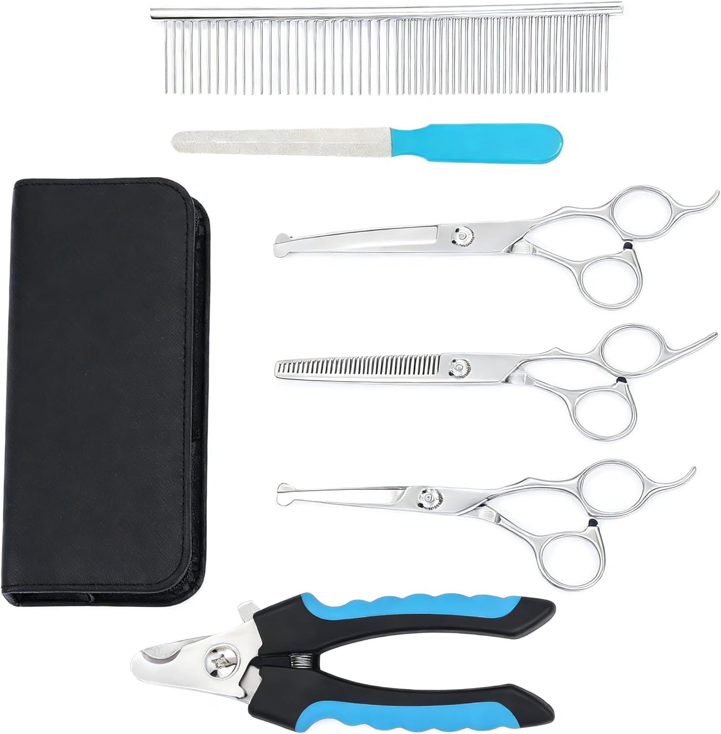 Kit de Tijeras de Peluquería Canina Profesional de 6 Piezas, Acero Inoxidable con Punta Redonda de Seguridad para Perros y Gatos, Incluye Cortauñas para Perros y Accesorios de Cuidado 1
