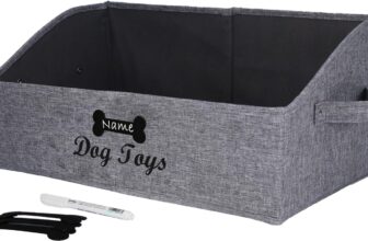 Geyecete Caja de juguetes para perros grande,Cesta de juguetes para perros trapezoidal,Cesta de almacenamiento personalizada plegable para juguetes y accesorios para perros-Gris