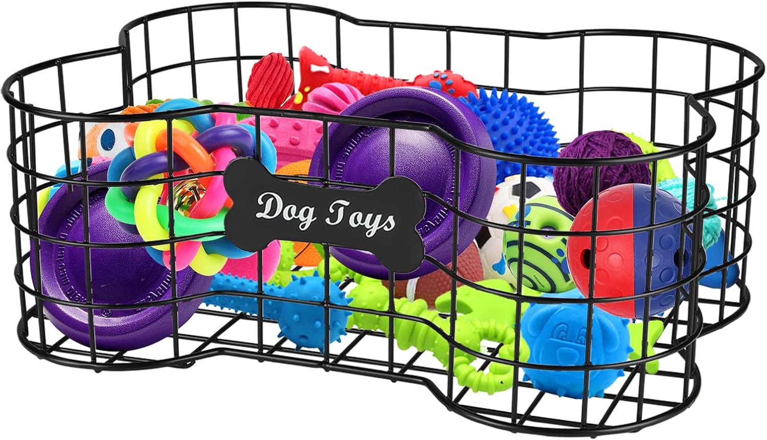 Geyecete Cesta de Juguete para Perros Forma de Hueso Organizador de Metal Negro Almacenamiento Accesorios para Mascotas 1