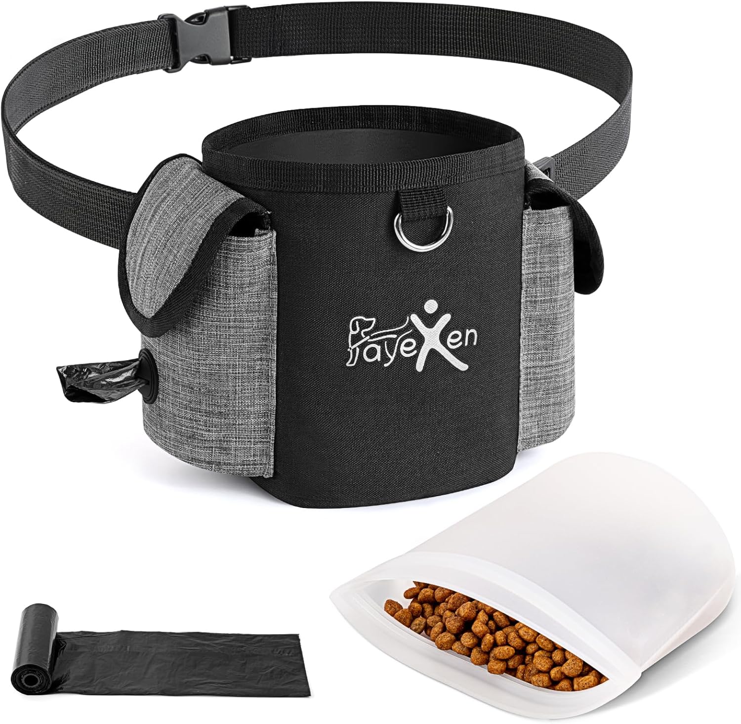 Bolsa de golosinas para perros, juego de 3 bolsas para accesorios de entrenamiento para perros (bolsa de silicona para golosinas para perros y mochila para adiestramiento de perros y dispensador de bolsas para excrementos) para entrenamiento para caminar 1