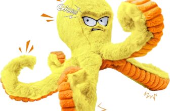 Legend Sandy Tough Dog Toys, juguetes para masticar perros grandes para mantenerlos ocupados, juguete interactivo para perros chirriantes para perros, pulpo amarillo arrugado