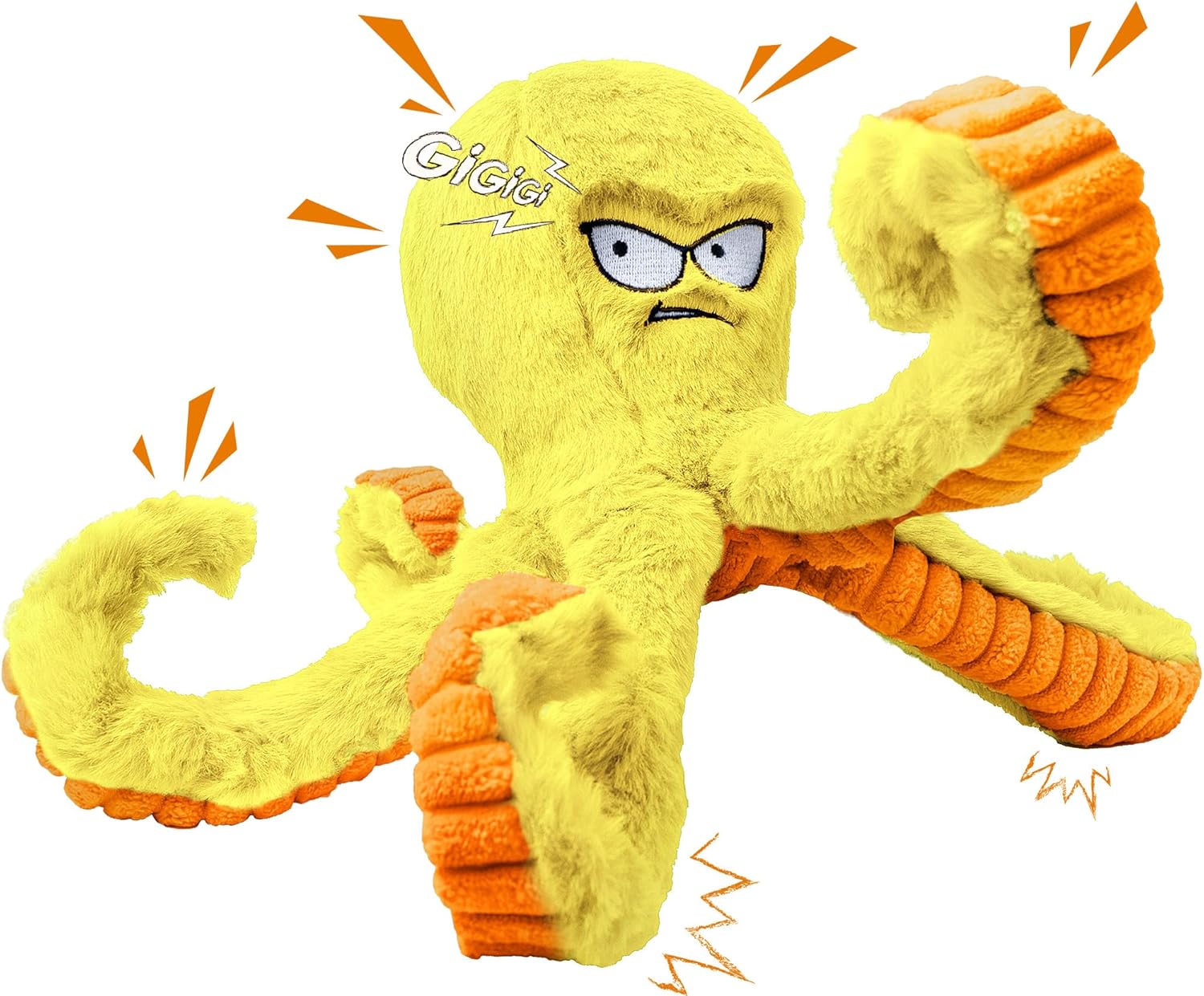 Legend Sandy Tough Dog Toys, juguetes para masticar perros grandes para mantenerlos ocupados, juguete interactivo para perros chirriantes para perros, pulpo amarillo arrugado 1