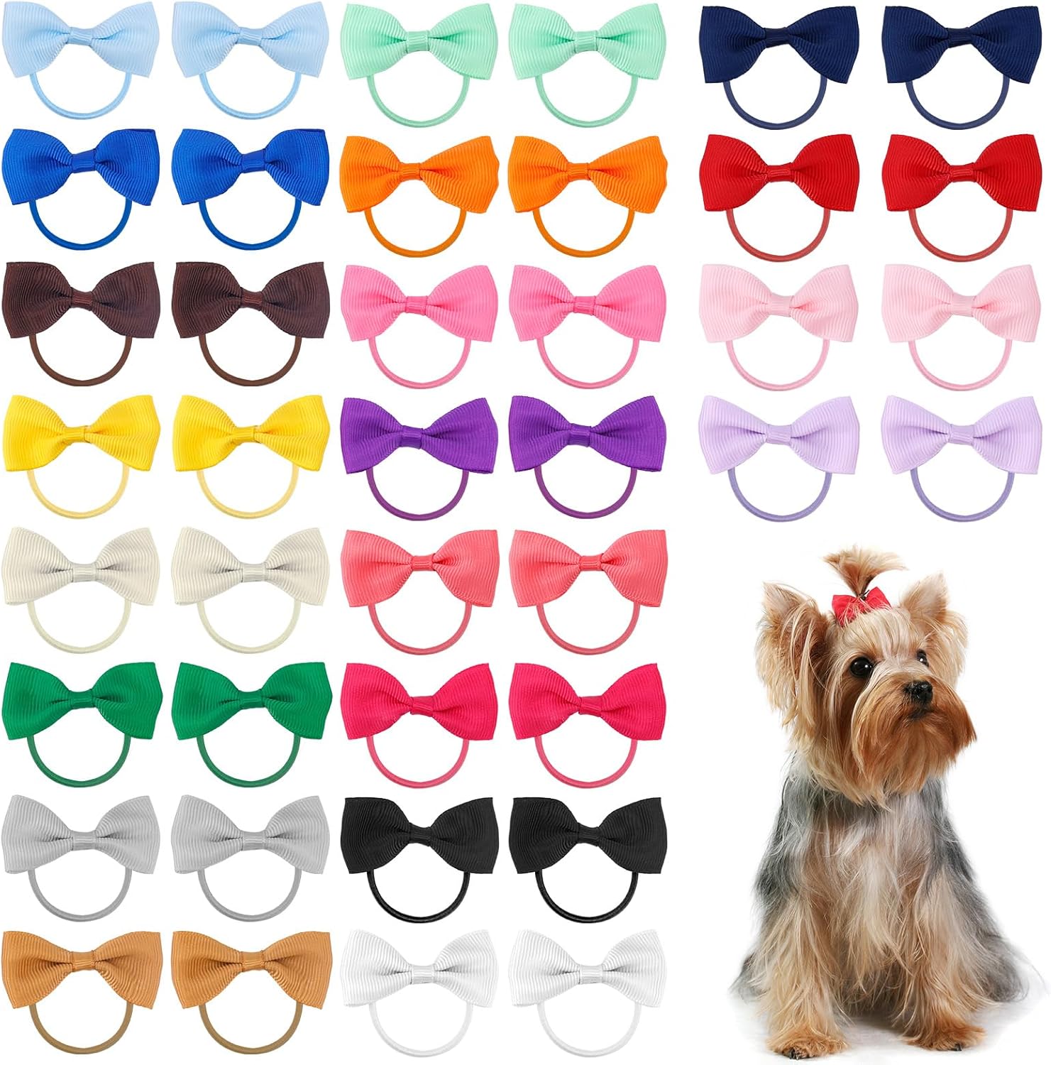 40 Lazos Pequeños para Cachorros, Lazos para el Cabello Multicolores de Poliéster con Bandas Elásticas Accesorios Lindos Aseo para Cachorros para Uso Diario Cachorro pequeño 1