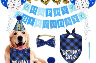 Boxgear, accesorios para fiesta de cumpleaños de perros, Bandana, sombrero, conjunto de pancarta, globos WOOF, pancarta de feliz cumpleaños, suministros para fiesta de cumpleaños para cachorros y mascotas