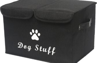 Morezi Caja de juguetes para perros con tapa, caja de almacenamiento de juguetes para mascotas, adecuada para guardar juguetes y accesorios para perros y gatos, color negro