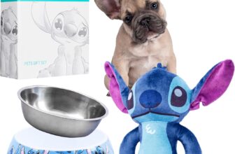 Disney Stitch Set Juguete y Comedero para Perros Antideslizante – Accesorios para Perros (Puntada Azul)