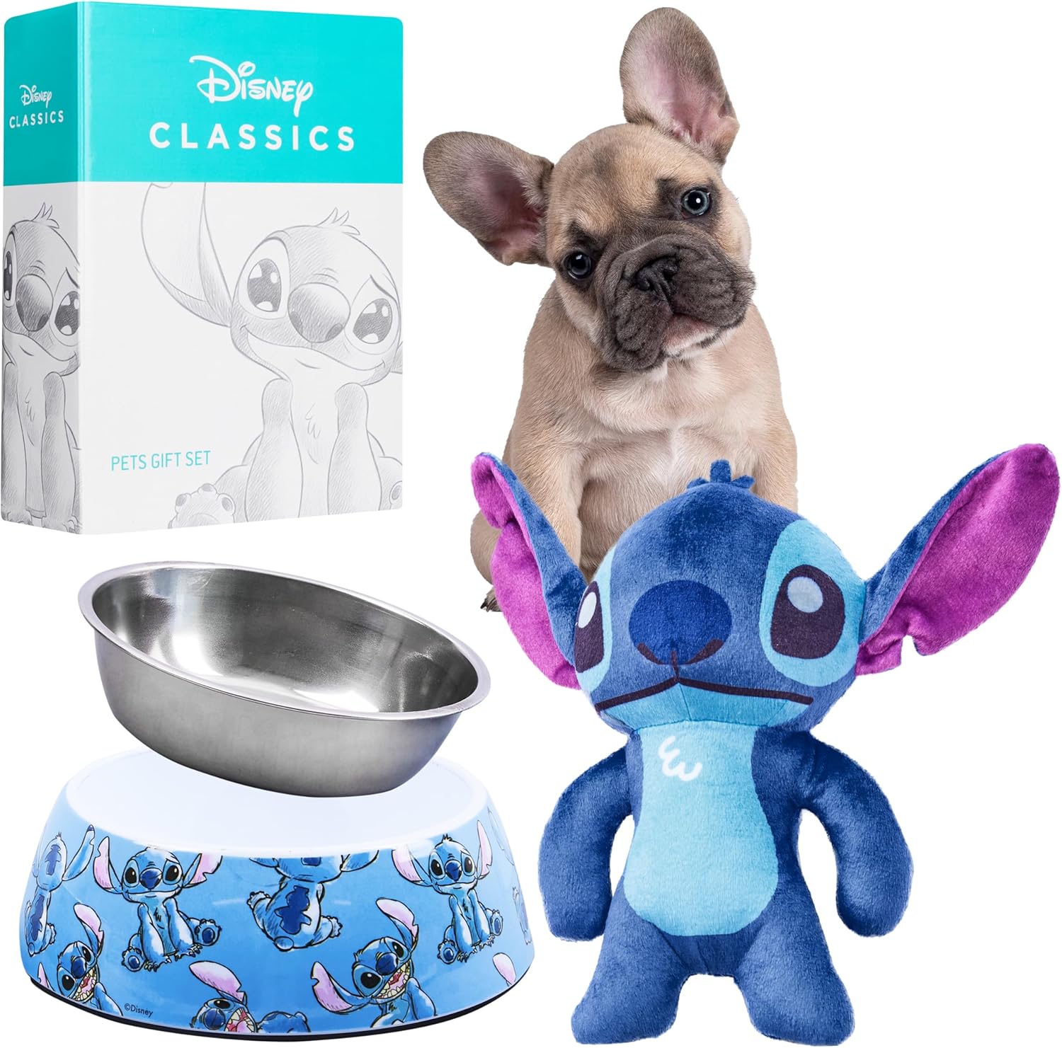 Disney Stitch Set Juguete y Comedero para Perros Antideslizante - Accesorios para Perros (Puntada Azul) 1