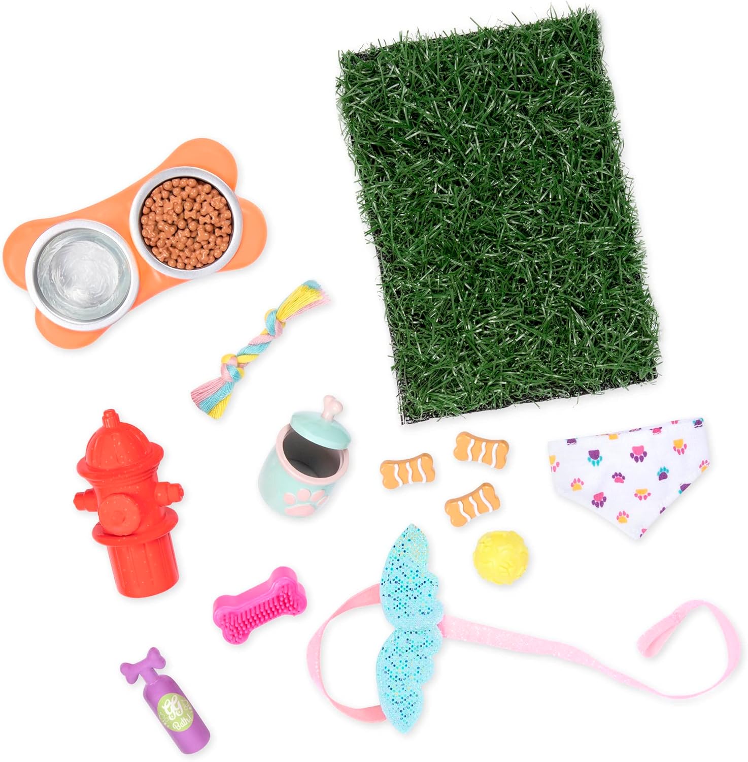 Glitter Girls - GG Pet Set - Juego de accesorios para mascotas - Cuencos y golosinas para perros - Correa para perros, collar, césped, boca de incendios - 3 años + 1
