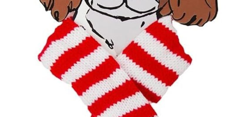 Talking Tables White and Red Christmas Scarf for Dogs, Pompoms Clothing, Pet Clothing Accessories, Size S-M