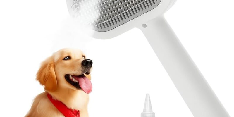 Cepillo de vapor para mascotas 3 en 1 para perros y gatos, limpia, desenreda, masajea, pelo corto y pelo largo