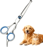 Curved Dog Scissors, Stainless Pet Scissors with Safety Round Tips, Pet Care Accessories for Cutting/Trimming Pet Hair, Blue, 17cm