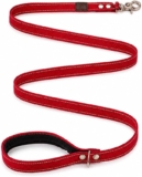 MOUZ Correa Perro adiestramiento de Nailon Doble, de 1.20metros, Alta Resistencia, Correa con Mango Acolchado, mosquetón de Seguridad 360º y Clip para Accesorios. Hecho en España. (Rojo)