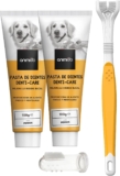 Cepillo de dientes y pasta de dientes para perros – Kit de higiene bucal con 2 paquetes de pasta de dientes canina de 100 mg, cepillo de dientes de triple cabeza y dedos, para eliminar el sarro y el mal aliento, sabor a menta