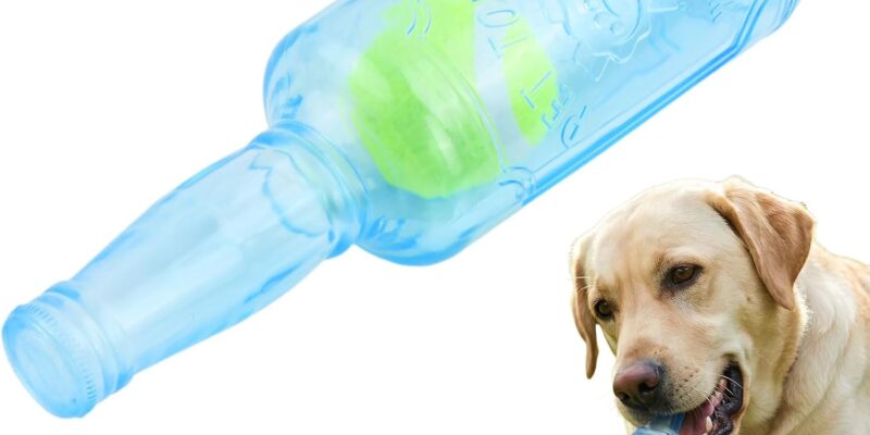 Juguete Interactivo para Perros, Botella Chirriante con Pelota de Tenis, Juguete para Masticar y Compresión, Diseño para Entrenamiento y Exteriores, Accesorio para Mascotas con Forma de Botella, 20 cm