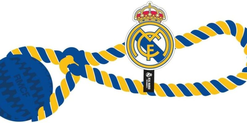 Juguete para perros de cuerda oficial y resistente del Real Madrid | Accesorio deportivo interactivo ideal para masticar, tirar y mantener activo a tu perro con diseño exclusivo