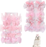 Paquete de 20 pinzas para el pelo para perros y gatos pequeños con lazo floral, accesorios para el pelo de perros, lazos rosas de estilos mixtos para perros pequeños, pasadores y accesorios de aseo