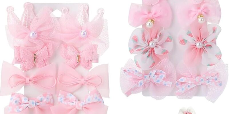 Paquete de 20 pinzas para el pelo para perros y gatos pequeños con lazo floral, accesorios para el pelo de perros, lazos rosas de estilos mixtos para perros pequeños, pasadores y accesorios de aseo