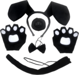 Juego de 5 Piezas de Disfraces de Perro Negro Orejas Cola de Perro y Guantes de Nariz Pajarita, Disfraz de Perro para niña Accesorios de Disfraces de Animales para Fiesta de Halloween (Negro)
