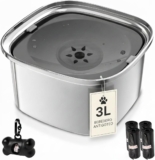 Dog Drinker – 3L Capacity – Leakproof, Anti-Spill and Anti-tip – Stainless Steel – Non-Slip – Portable for Indoor and Outdoor – Includes Dispenser + 4 Gift Bags