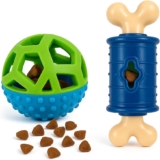 Interactive Toys for Puppies and Small Dogs – Rubber Ball with Rattle and Bone Stuffed Toy – Rubber Toys for Food, Food or Snacks, Dog Teethers – Pack 2 Toys