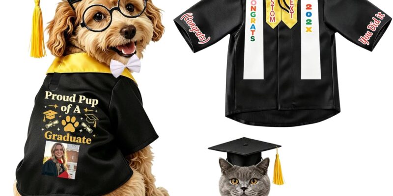 Gorra Y Toga De Graduación Personalizada para Perro, Disfraz Ajustable con Borla para Cachorros Gatos Accesorios De Fiesta Y Fotografía Ceremonial