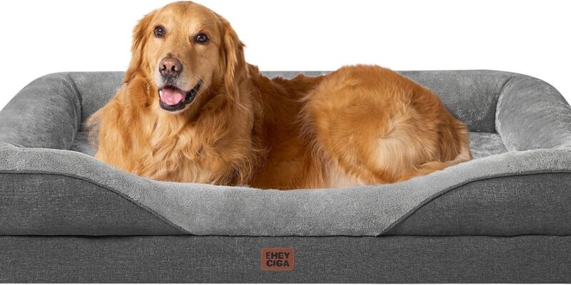 EHEYCIGA Cama Ortopédica y Viscoelástica para Perros, Extra Grande 106 x 76 x 18,5 cm, Sofá Viscoelástico para Perros, Lavable, Suave Cama para Gatos, Gris Oscuro