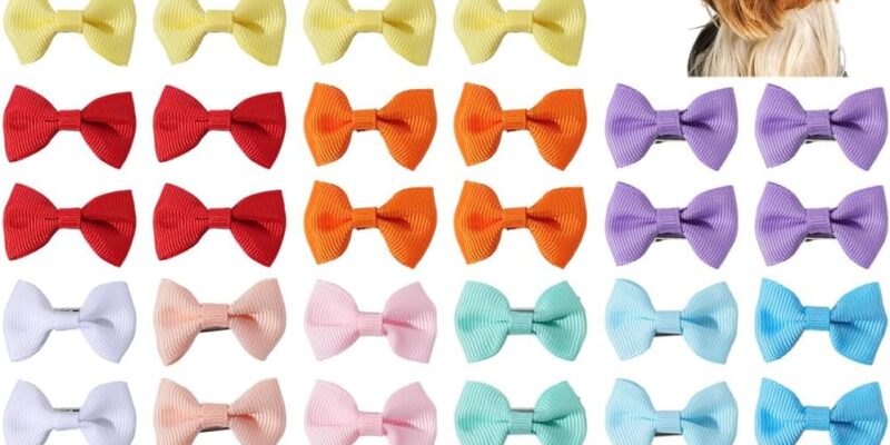 CREATCABIN 48 Lazos para el Pelo para Perros pequeños y Lindos Lazos para Cachorros con Clips Hechos a Mano para Perros, Gatos, Gatitos, Conejos, Accesorios de Aseo para Mascotas, Fiesta de cumpleaños, 3,5 x 2,2 cm