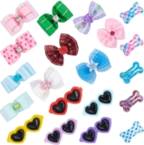 Dog Hair Accessories Bow Headpiece, 20 Clips Dog Hair Ties with Rubber Bands Dog Hair Bows for Pets with Rubber Bands