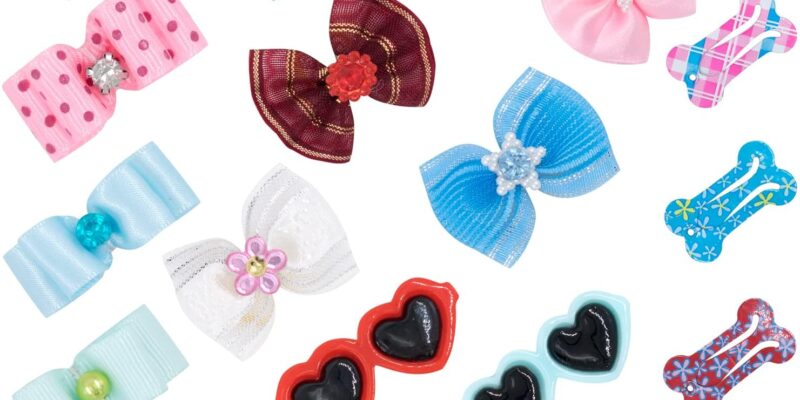 Dog Hair Accessories Bow Headpiece, 20 Clips Dog Hair Ties with Rubber Bands Dog Hair Bows for Pets with Rubber Bands