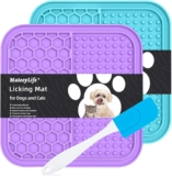MateeyLife Alfombrilla para Lamer para Perros 15 x 15 cm – Comedero para Perros y Gatos con Ventosas, Ideal para Queso, Mantequilla de Maní y Más – Reduce la Ansiedad y Mejora la Alimentación (Morado y Azul Claro)