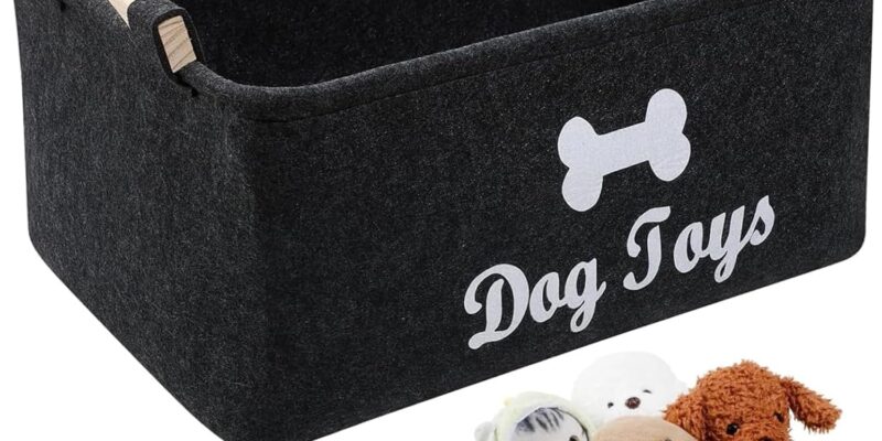 Cesta de fieltro, caja de juguetes para perros con mango de madera, cesta de almacenamiento de juguete para perros, versátil, organizar alimentos, juguetes, accesorios para mascotas