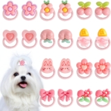 20 Pcs Dog Hair Ties with Elastic Bands, Roses with Flowers Bows Cherries Assorted Styles Cute Puppy Hair Accessories for Small Dogs Girls Daily Care and Hairstyle