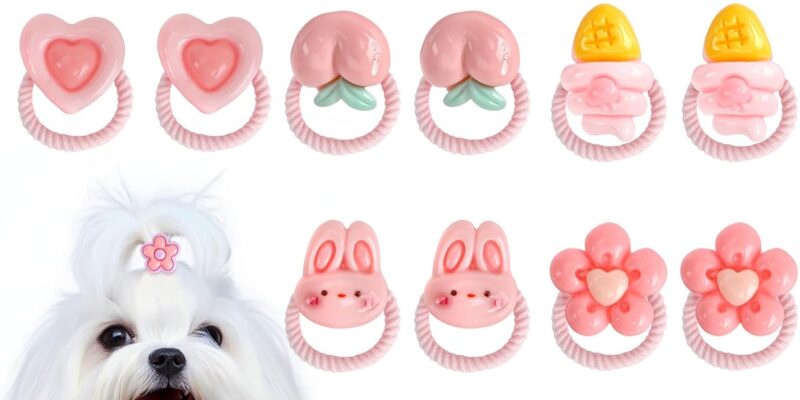 20 Pcs Dog Hair Ties with Elastic Bands, Roses with Flowers Bows Cherries Assorted Styles Cute Puppy Hair Accessories for Small Dogs Girls Daily Care and Hairstyle