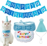 SSKHE Juego de banderines de cumpleaños para perros y gatos, bandana, ropa y accesorios para perros pequeños, mini sombreros de fiesta para animales de juguete, traje de gatito, regalo para seres queridos