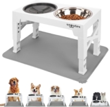 Elevated Dog Feeder – Elevated Feeder with 5 Adjustable Heights and Non-Drip Dog Drinker, Elevated Dog Feeder, Non-Drip Drinker Dog and Cat with Non-Slip Mat.