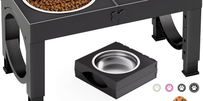X XBEN Comedero Elevado para Perros, Comedero Elevado con 5 Alturas Ajustables, Comedero y Bebedero para Perros 2X1,5 L, Comedero Elevado para Perros Pequeños, Medianos y Grandes, Plegable y Antideslizante