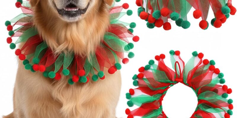Christmas Collar for Dog Cat Pets Adjustable Christmas Ornaments Red Green Clothing Accessories Suitable for Dogs, Cats, Puppies and Kittens (L)