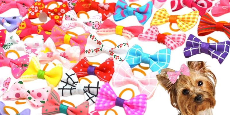 Dog Hair Accessories Set of 40 Dog Bows with Elastic Bands, Various Styles Bows, Small Hair Accessories and Collars (Available in Various Styles)