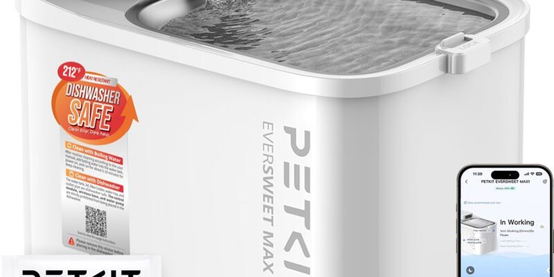 PETKIT Fuente para Gatos EVERSWEET MAX 2 sin Cable, Resistente al Calor, con Sensor de Movimiento, Batería Recargable 5000 mAh, Control App, Bebedero Automático para Gatos 3L, Acero Inoxidable